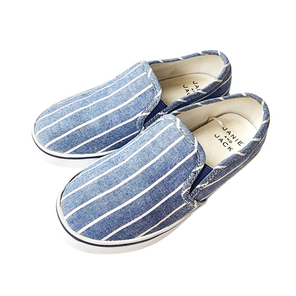 Janie & Jack 11 Striped Slip On Sneakers Admiral Blue Chambray Stripe - Picture 1 of 7